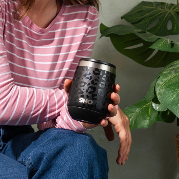SHO Pacto Insulated Drinks Tumbler 360ml - Black Leopard