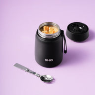 SHO Insulated Reusable Food Flask 530ml - Jet Black