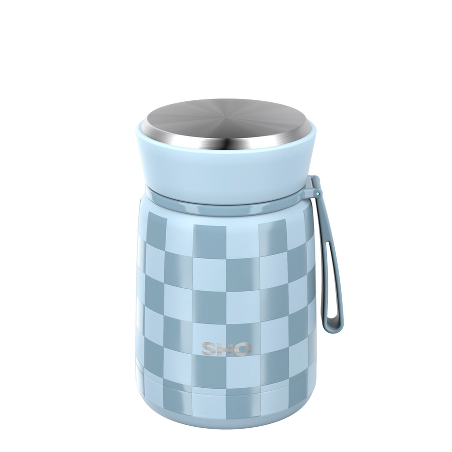 SHO Insulated Reusable Food Flask 530ml - Checkered Blue
