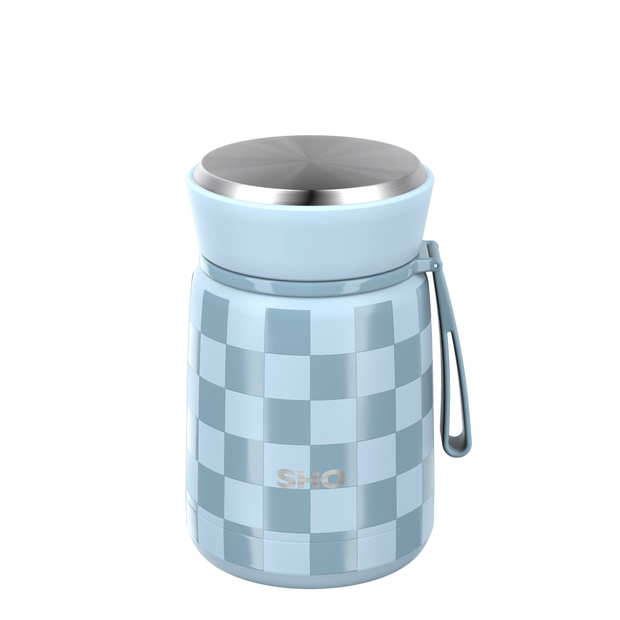 SHO Insulated Reusable Food Flask 530ml - Checkered Blue