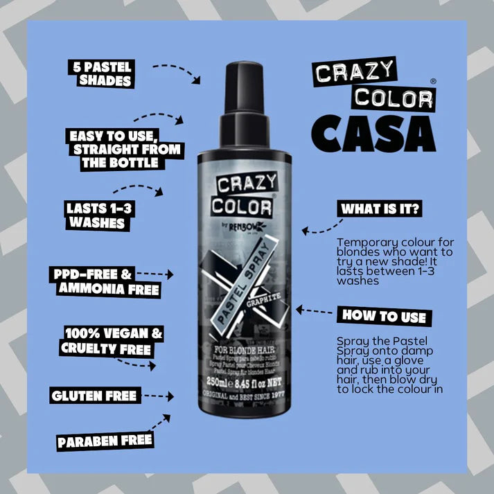 Crazy Color Graphite Pastel Spray Temporary Hair Dye 250ml