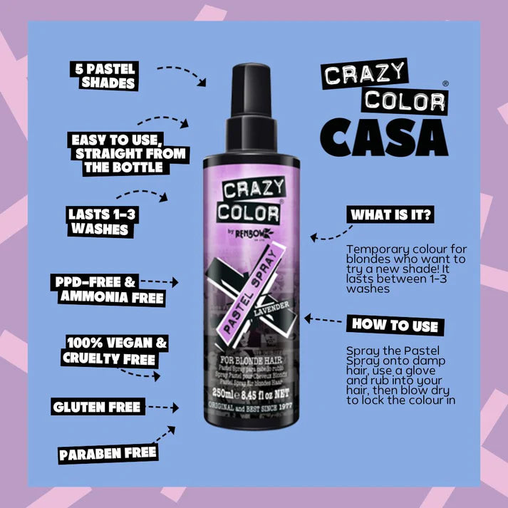 Crazy Color Lavender Pastel Spray Temporary Hair Dye 250ml