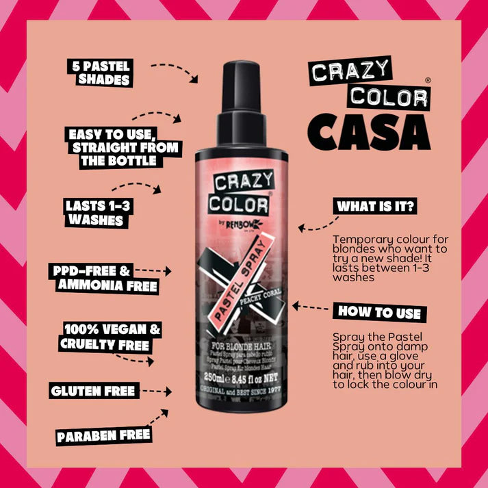 Crazy Color Peachy Coral Pastel Spray Temporary Hair Dye 250ml